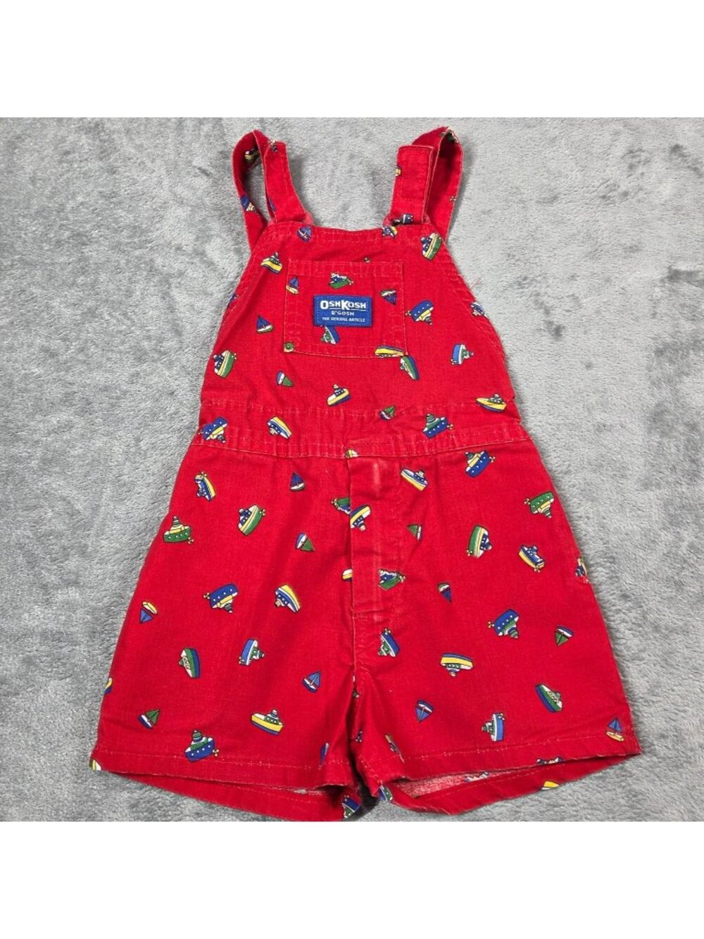 Vintage OshKosh BGosh Overalls 4T Red Boat Shorts USA Union Made Nautical Beach